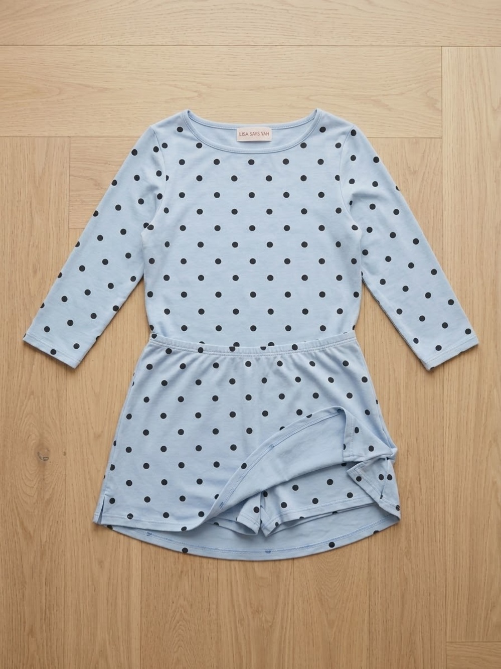 Gilly Hicks Light Blue Polka Dot Boat-Neck Long-Sleeve Cotton Active Skort Set